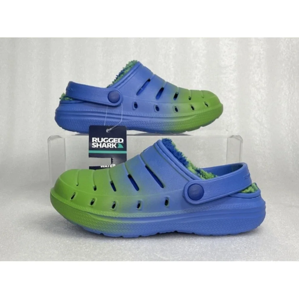 Rugged Shark Eva Lined Clogs Lightweight Blue Green Slip on Boys Size 11 NEW